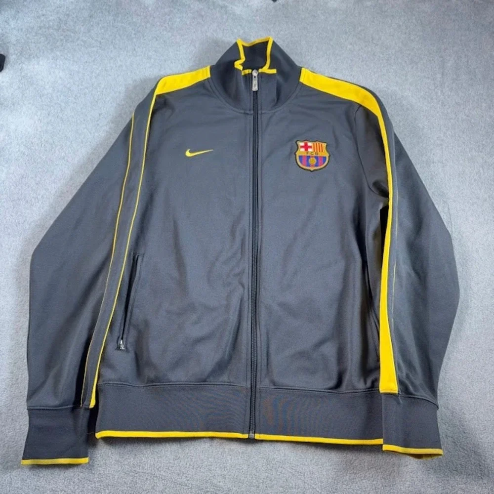 Nike FC Barcelona Track Jacket Mens XL Gray Yellow Full Zip Soccer FCB Training